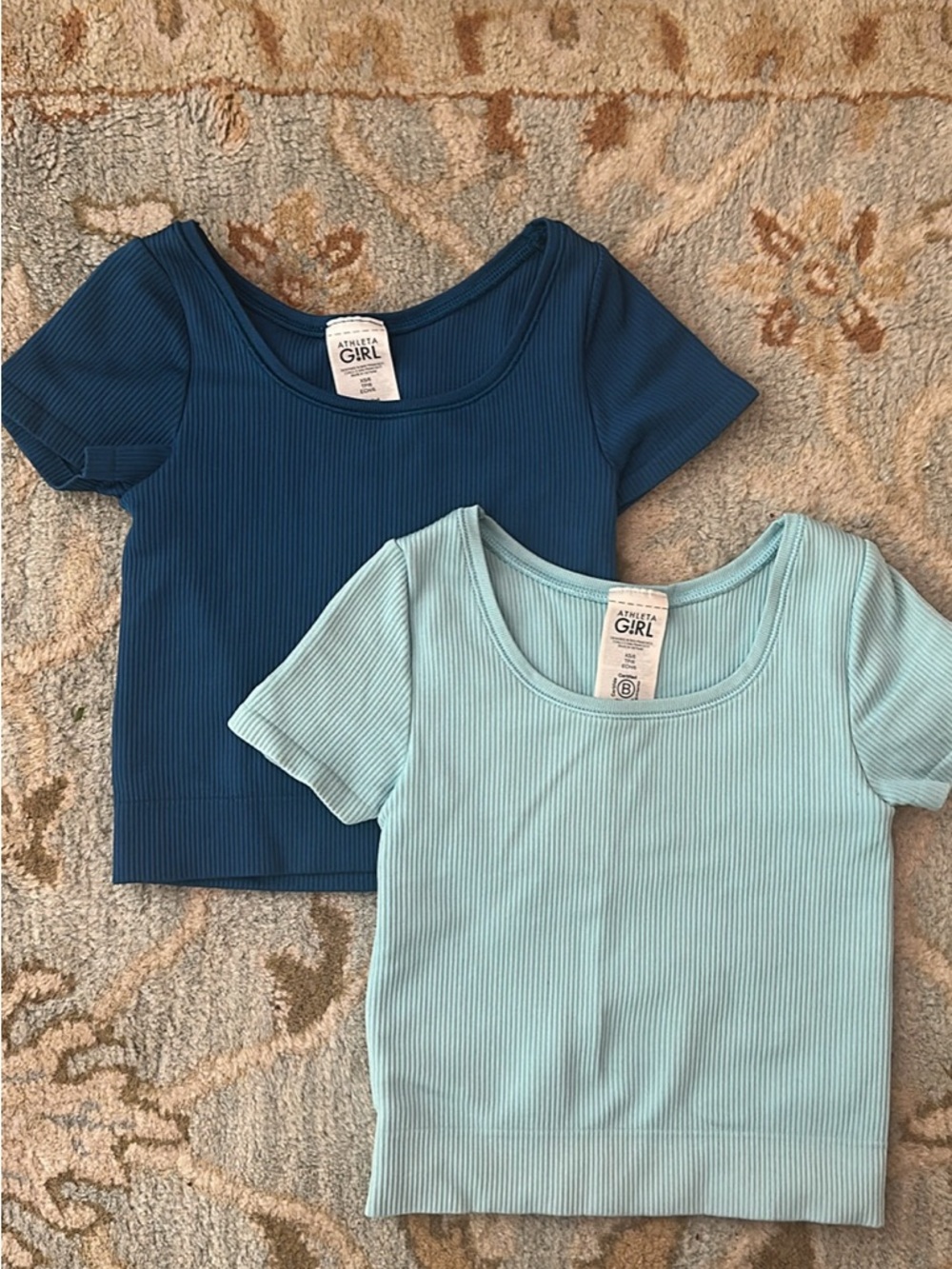 Athleta Girl Ribbed Scoop Neck Crop Top - Teal & Light Blue